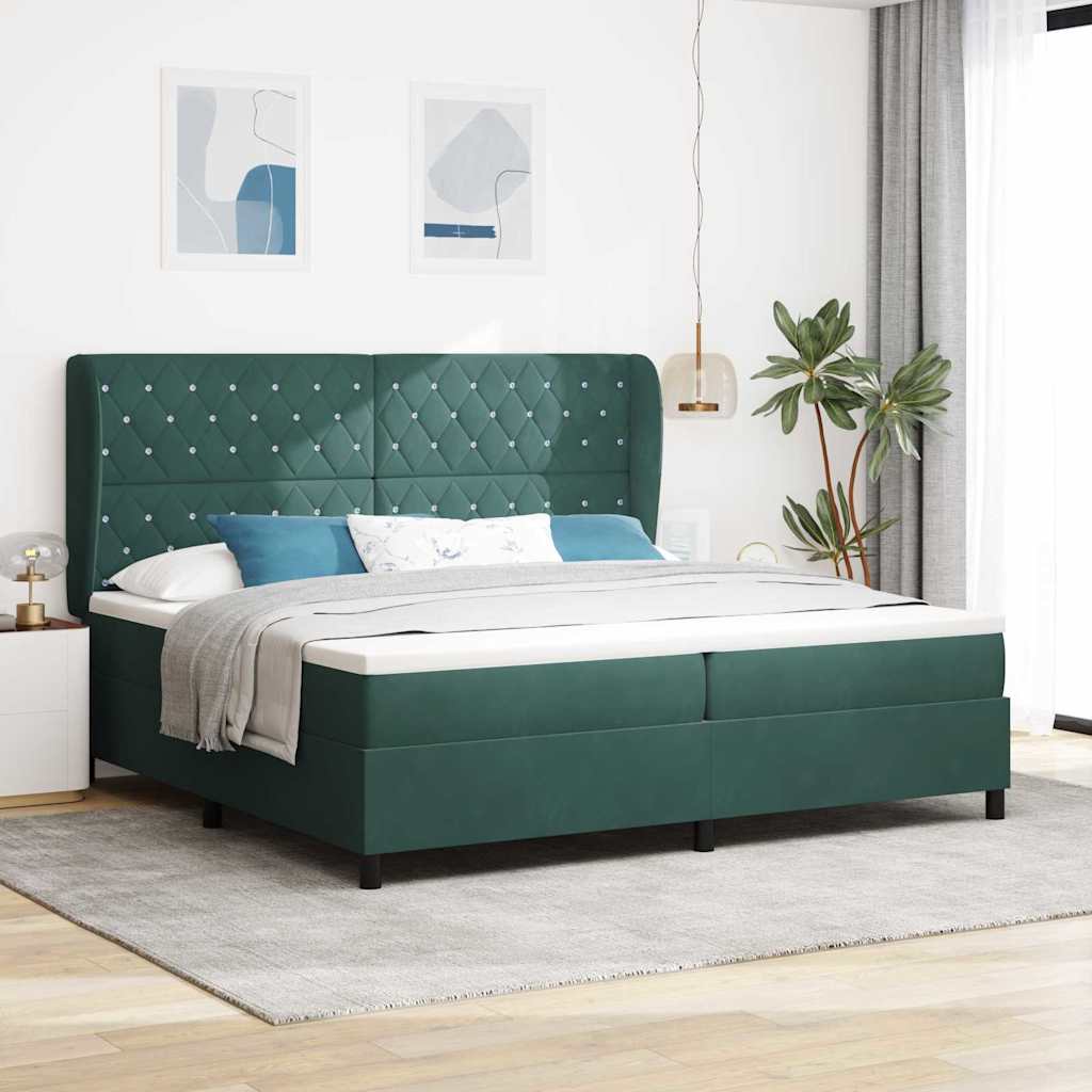 Letto a molle con materasso Verde Scuro 200 x 200 cm Poliestere 3340895