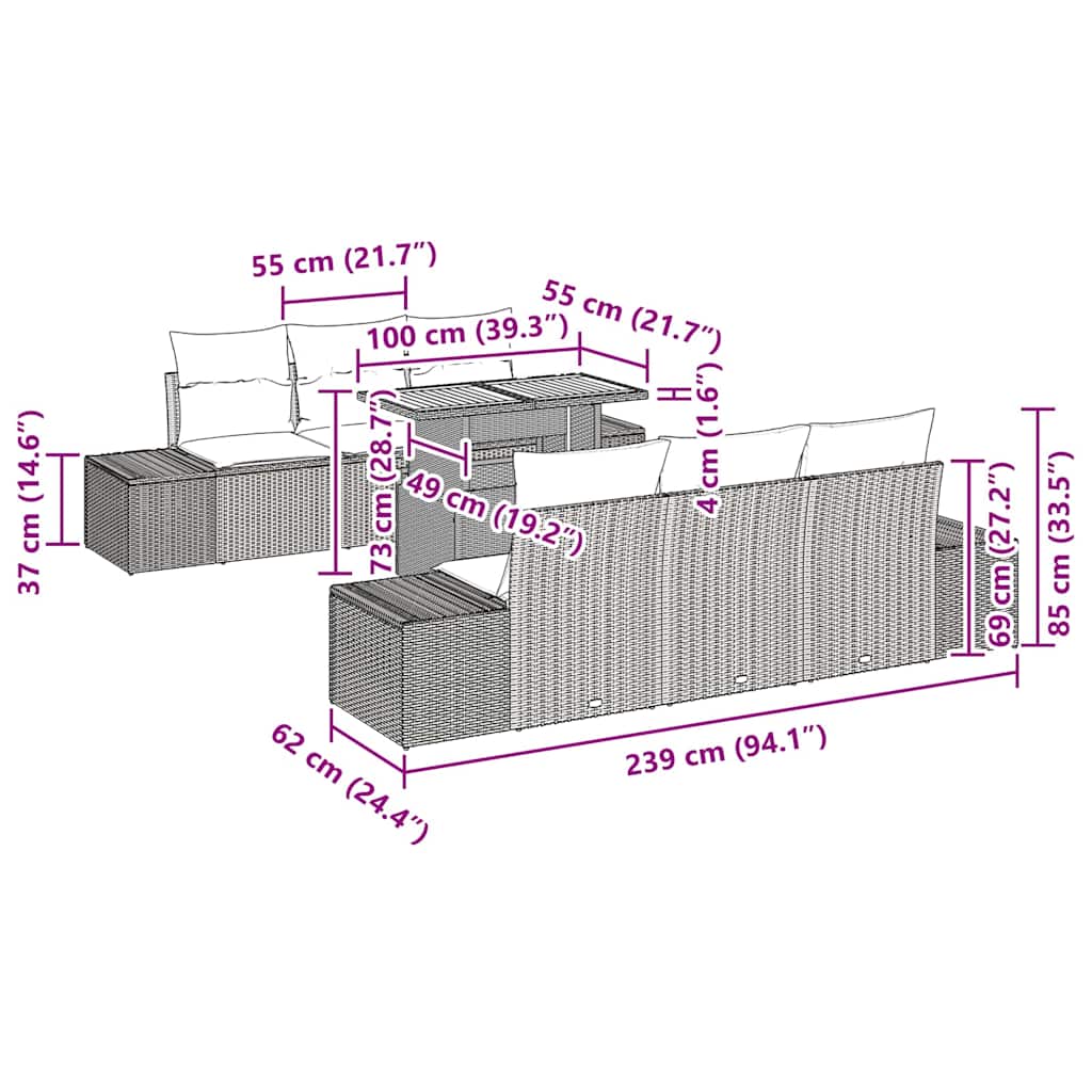 Set da Pranzo per Giardino 8 pcs Beige e Crema 100 x 55 x 73 cm 3349924