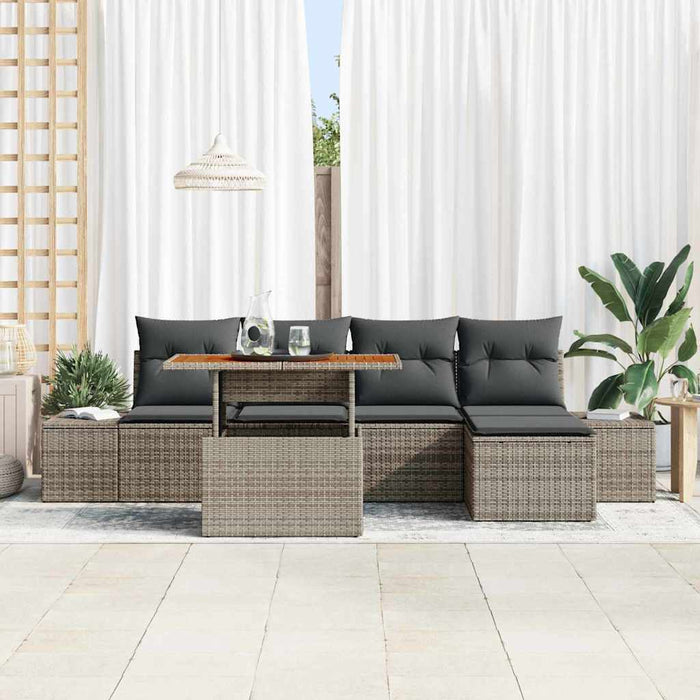 Set da Pranzo da Giardino  di 6 Pezzi con Cuscini Grigio in Rattan Sintetico e Acacia 3349950