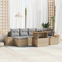 Set da Pranzo da Giardino 7 Pezzi con Cuscini Beige in Rattan Sintetico e Acacia 3350087