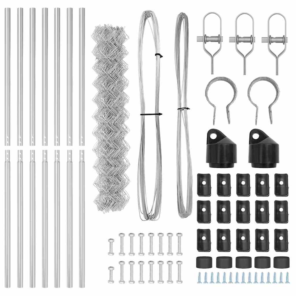 vidaXL Recinzione a maglie con posti Argento 1 x 10 m Acciaio