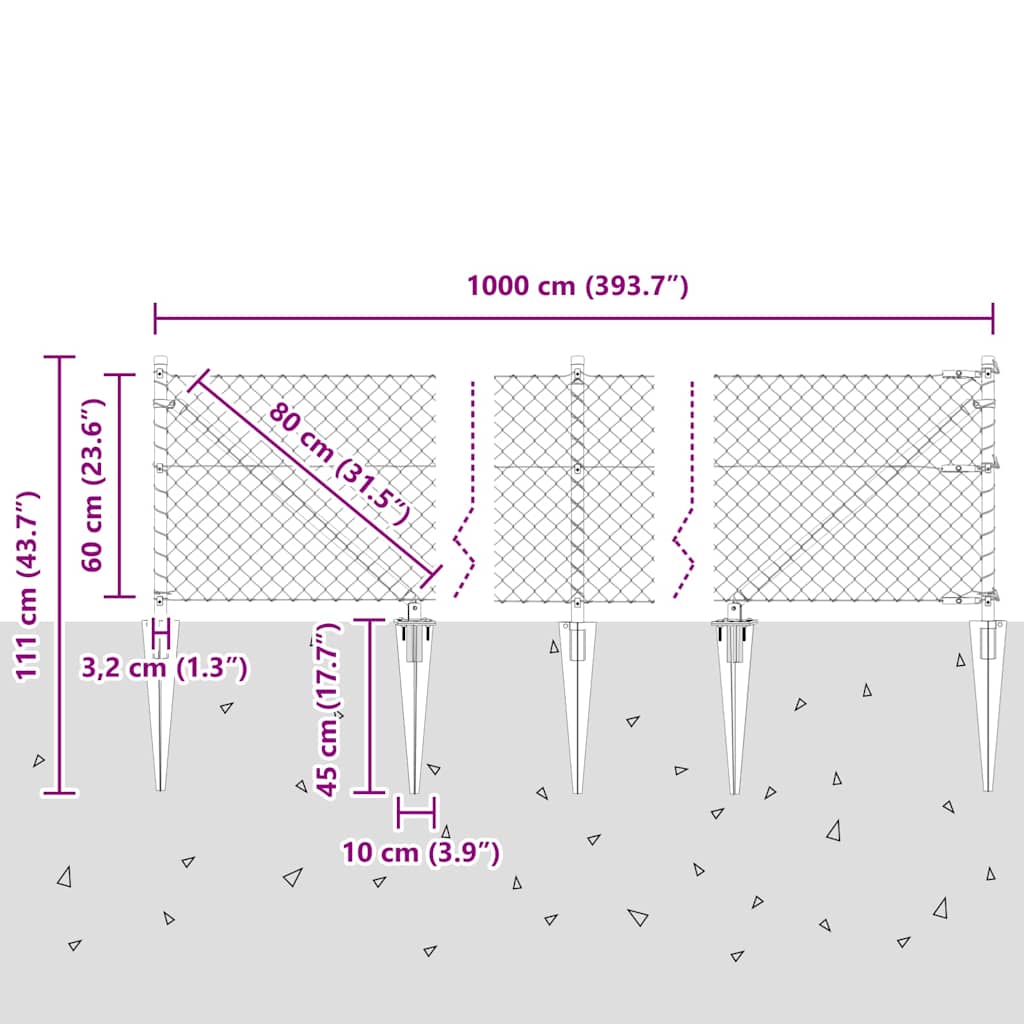 Set di pali del recinto Argento 10 x 0.6 m Acciaio zincato 3351211