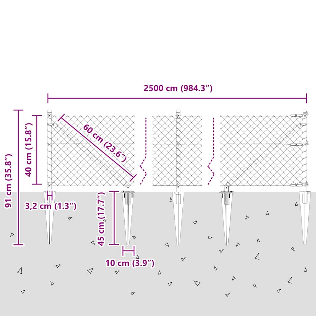 Set di pali del recinto Argento 25 x 0.4 m Acciaio zincato 3351218