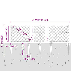 Set di pali del recinto Argento 25 x 0.4 m Acciaio zincato 3351218