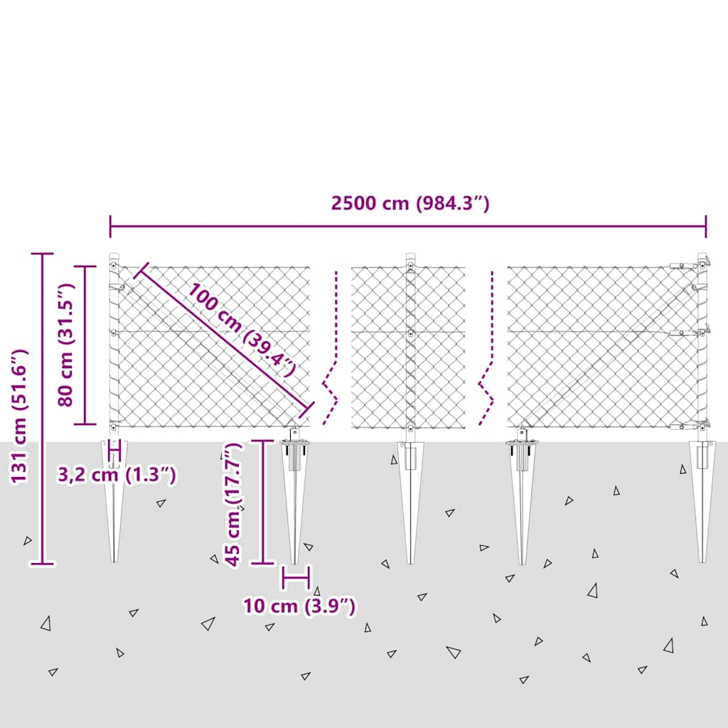 Set di pali del recinto Argento 25 x 0.8 m Acciaio zincato 3351220