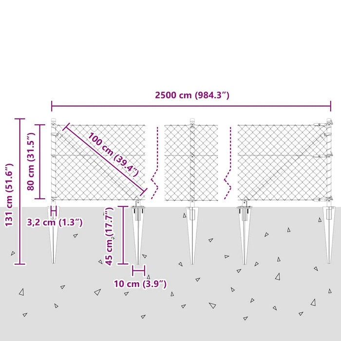 Set di pali del recinto Argento 25 x 0.8 m Acciaio zincato 3351220