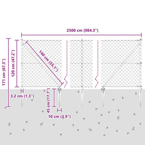 Set di pali del recinto Argento 25 x 1,2 m Acciaio zincato 3351225