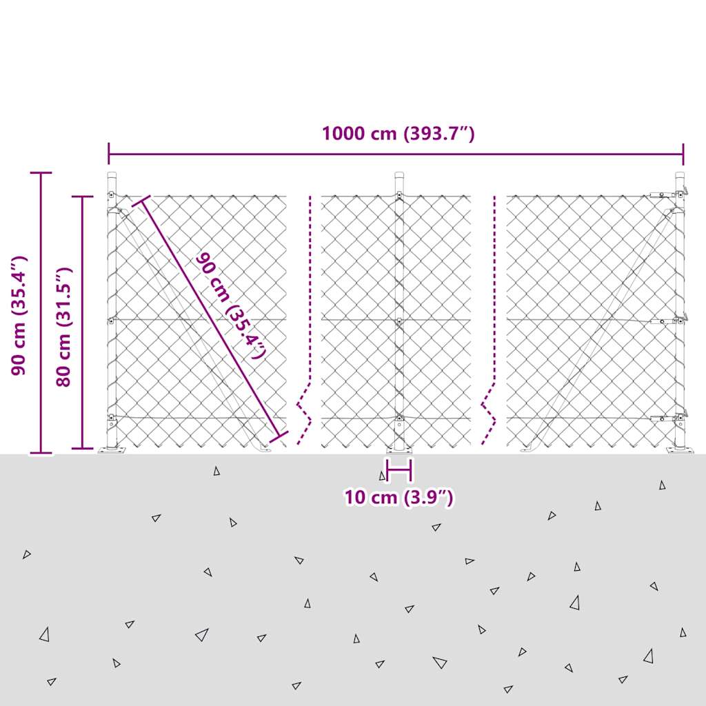 Set di pali del recinto Argento 10 x 0.8 m Acciaio zincato 3351236