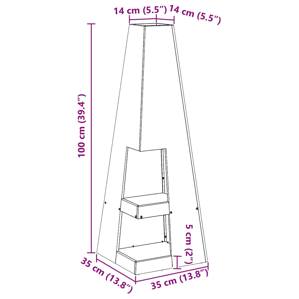 Focolare Nero 35 x 35 x 100 cm Acciaio laminato a freddo 858946