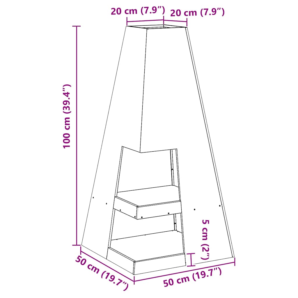 Focolare Nero 50 x 50 x 100 cm Acciaio laminato a freddo 858948