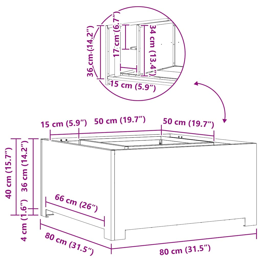 Focolare Nero 80 x 80 x 40 cm Acciaio laminato a freddo 858964