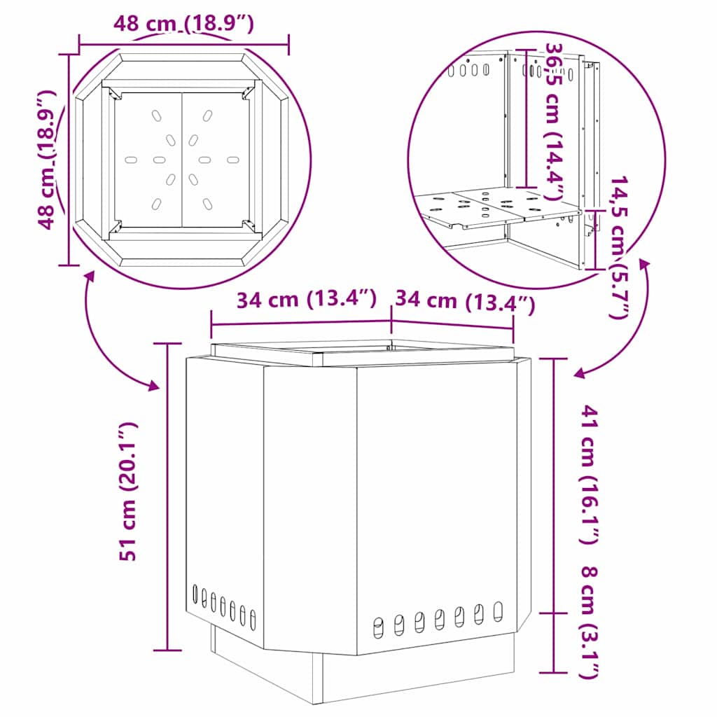 Focolare Nero 48 x 48 x 51 cm Acciaio laminato a freddo 858976