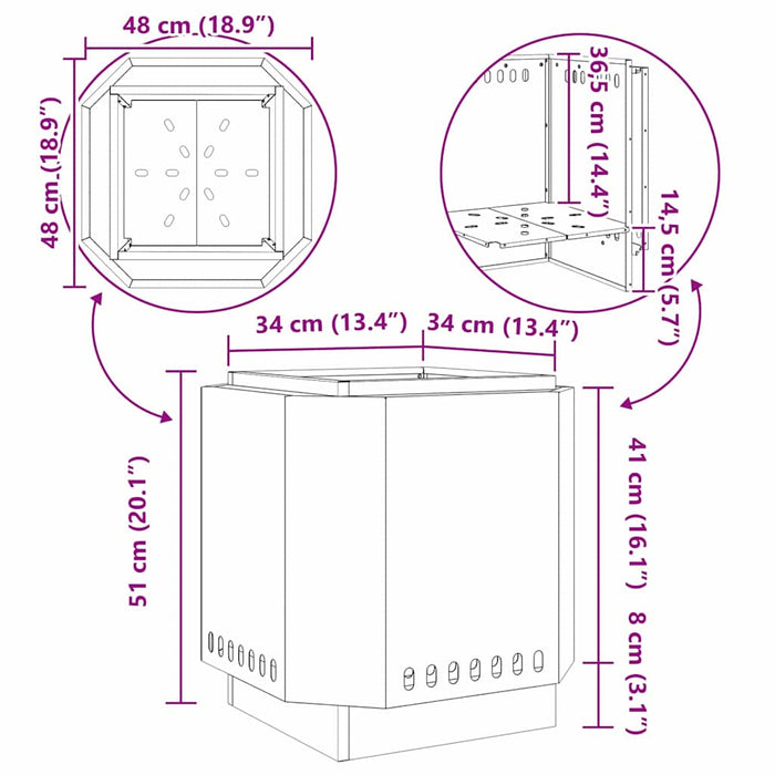 Focolare Nero 48 x 48 x 51 cm Acciaio laminato a freddo 858976