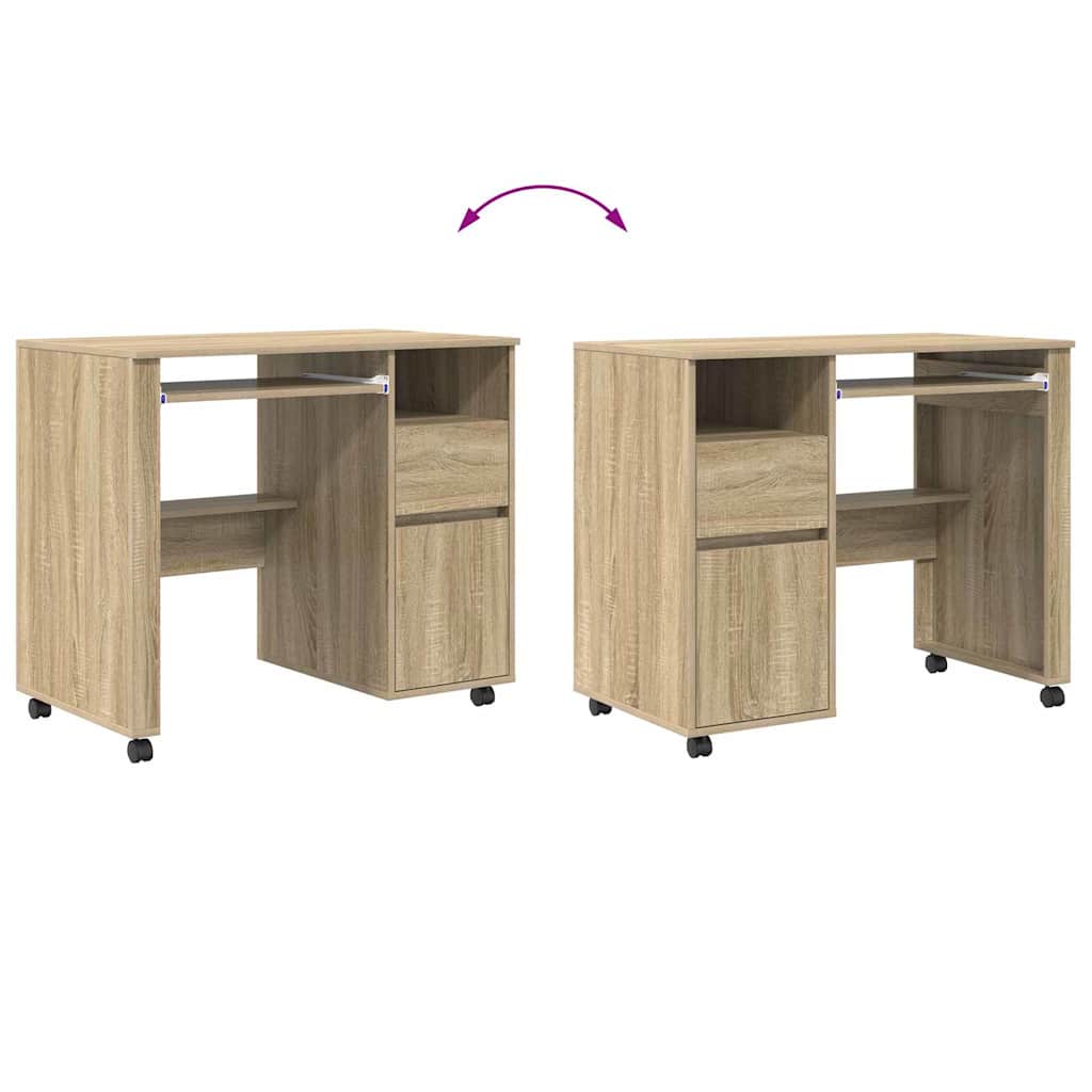 Scrivania con Ruote con cassetto rovere sonoma 91 x 50 x 77 cm 869532