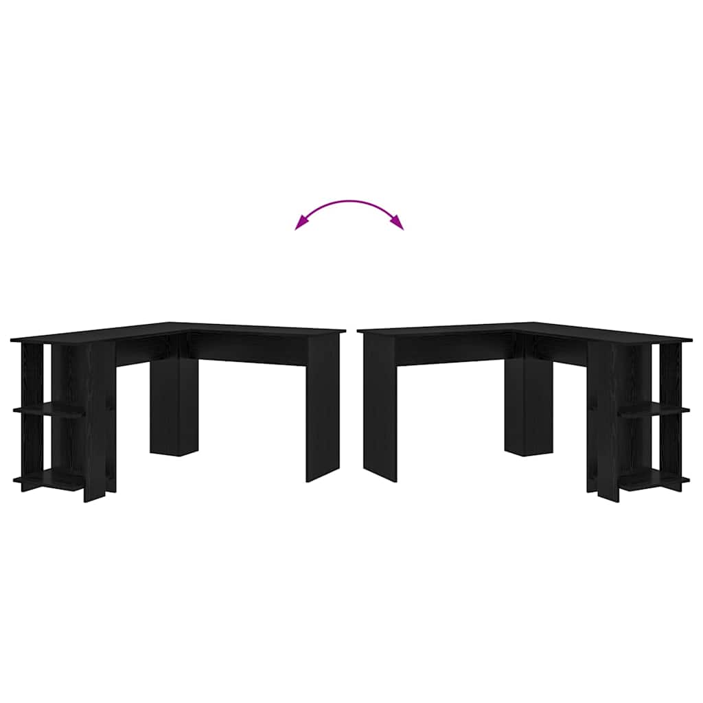 Scrivania Angolare con Magazzino con lo scaffale Rovere nero 869555