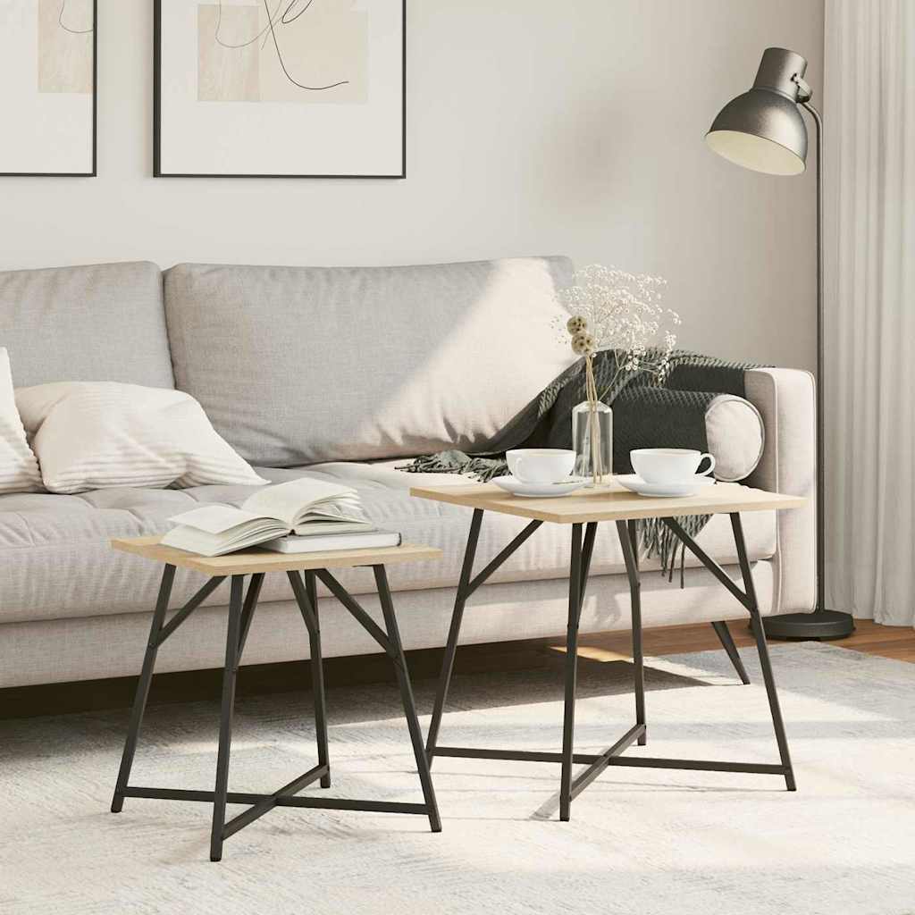 Set tavolini 2 pcs Rovere Sonoma e Nero 50 x 50 x 50 cm 869727