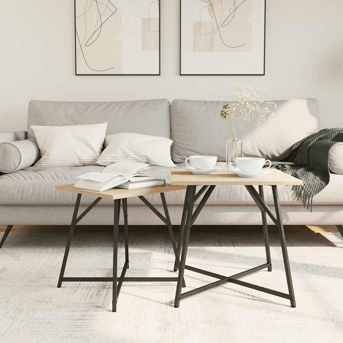 Set tavolini 2 pcs Rovere Sonoma e Nero 50 x 50 x 50 cm 869727