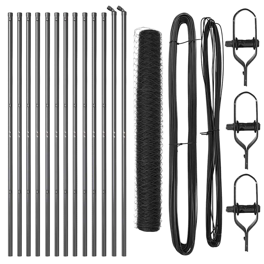 Recinzione con pali. Grigio 1.2 x 25 m Acciaio rivestito in PVC 3352819