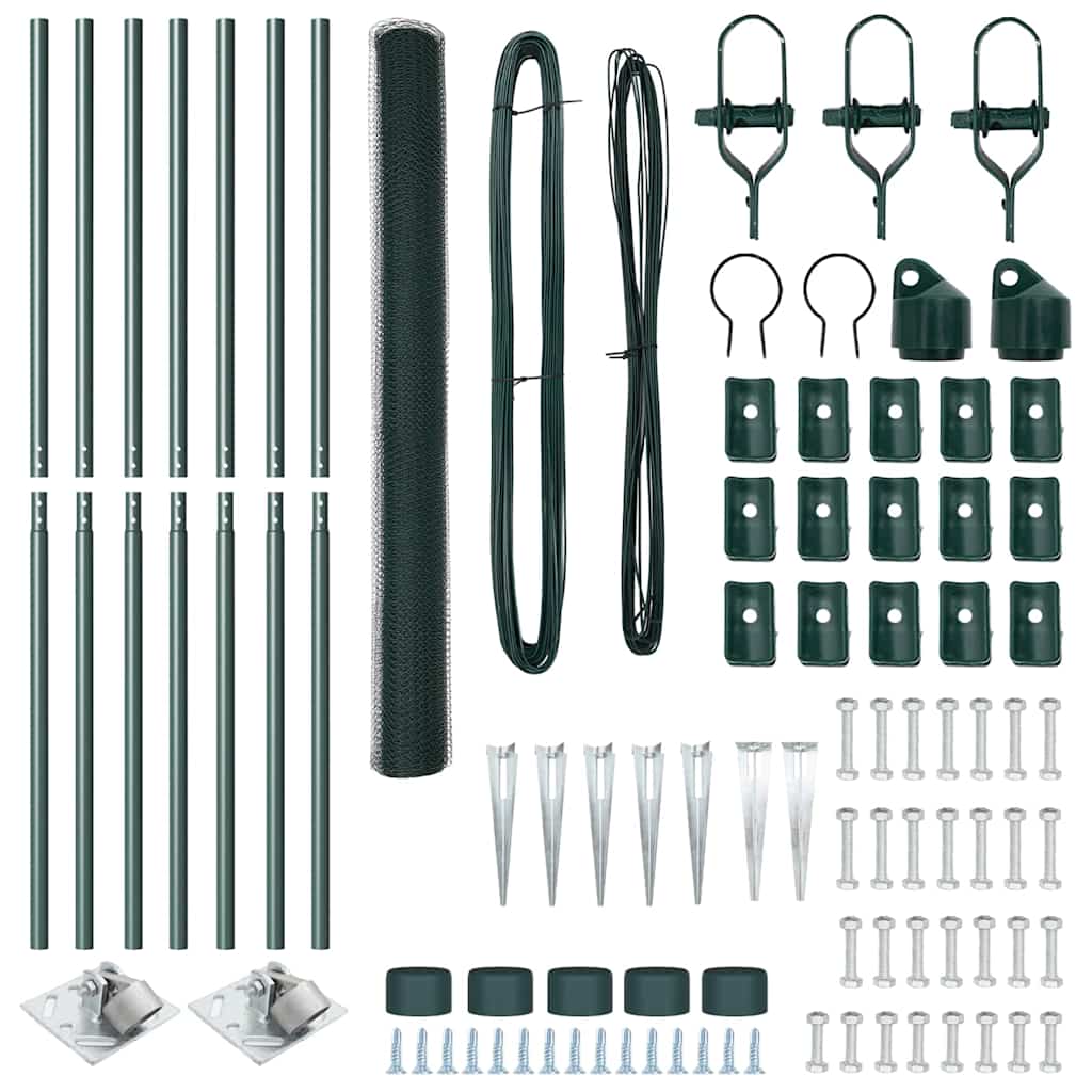 Recinzione con pali. Verde 1.5 x 10 m Acciaio rivestito in PVC 3353070