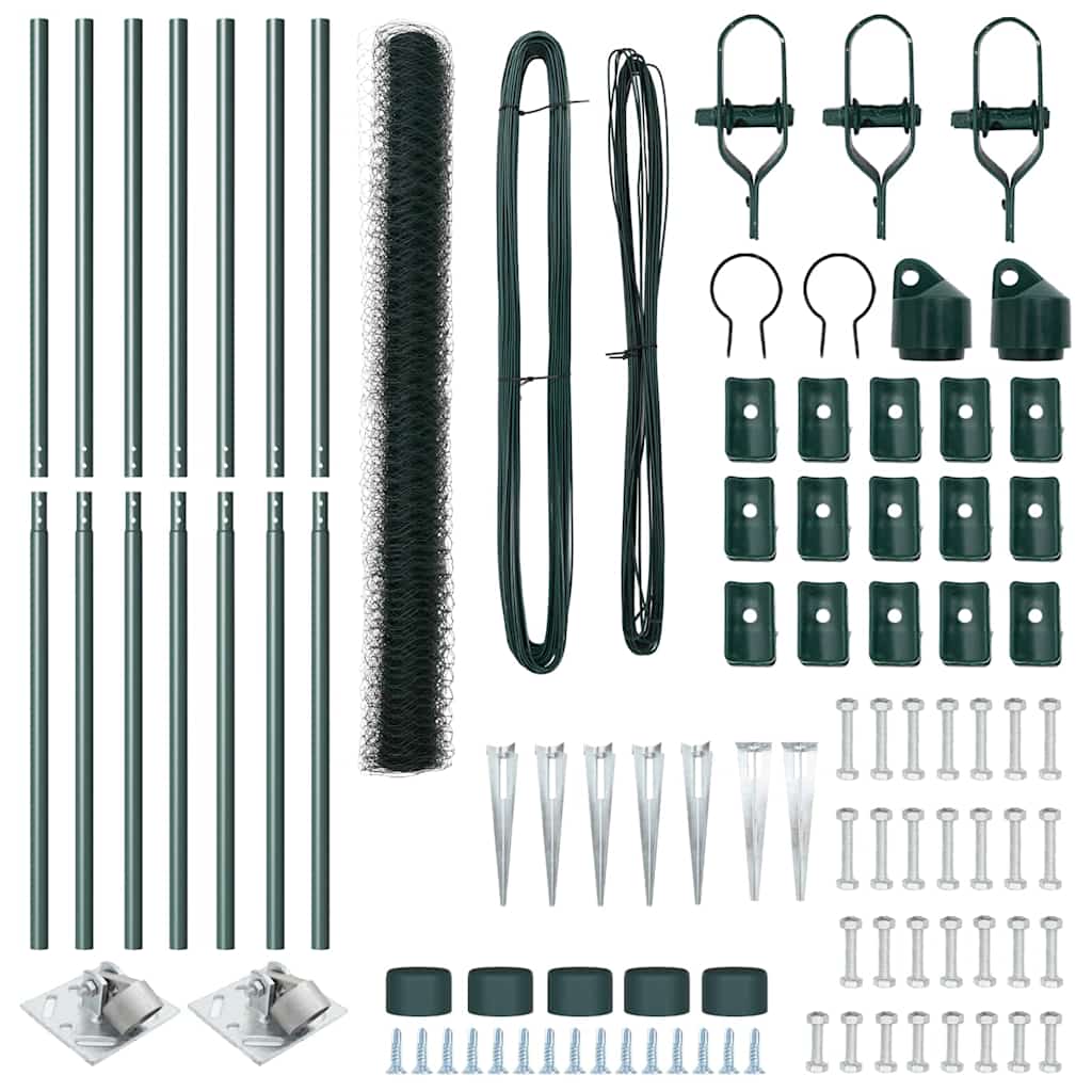 Recinzione con pali. Verde 1.5 x 10 m Acciaio rivestito in PVC 3353072