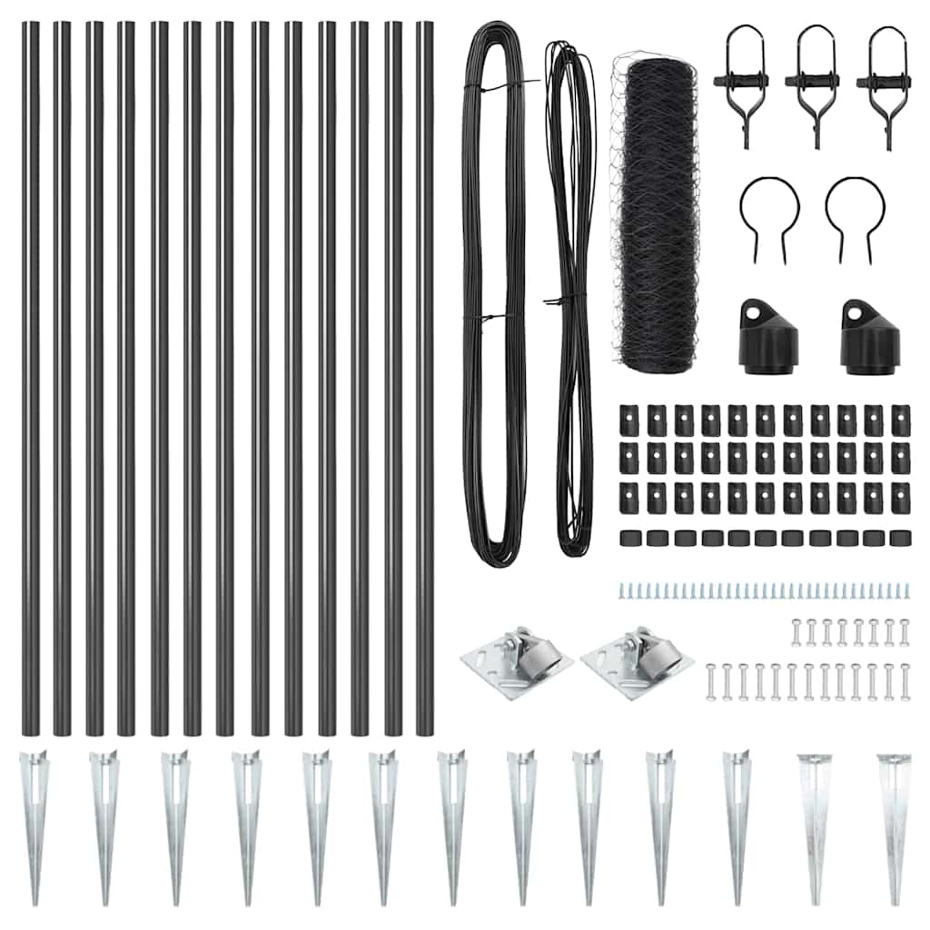 Recinzione con pali. Grigio 0.5 x 25 m Acciaio rivestito in PVC 3353226