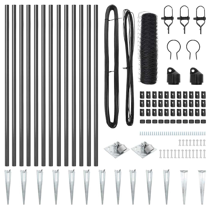 Recinzione con pali. Grigio 0.6 x 25 m Acciaio rivestito in PVC 3353230