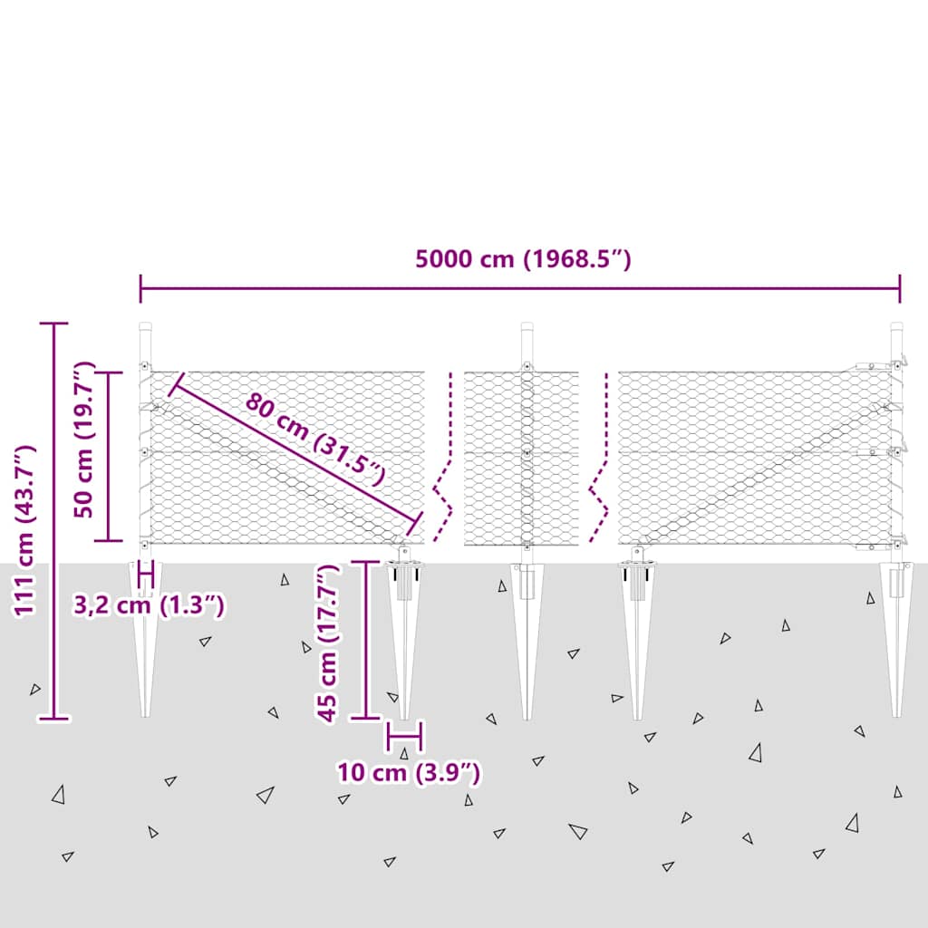 Recinzione con pali. Grigio 0.5 x 50 m Acciaio rivestito in PVC 3353260