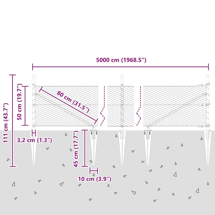 Recinzione con pali. Grigio 0.5 x 50 m Acciaio rivestito in PVC 3353260
