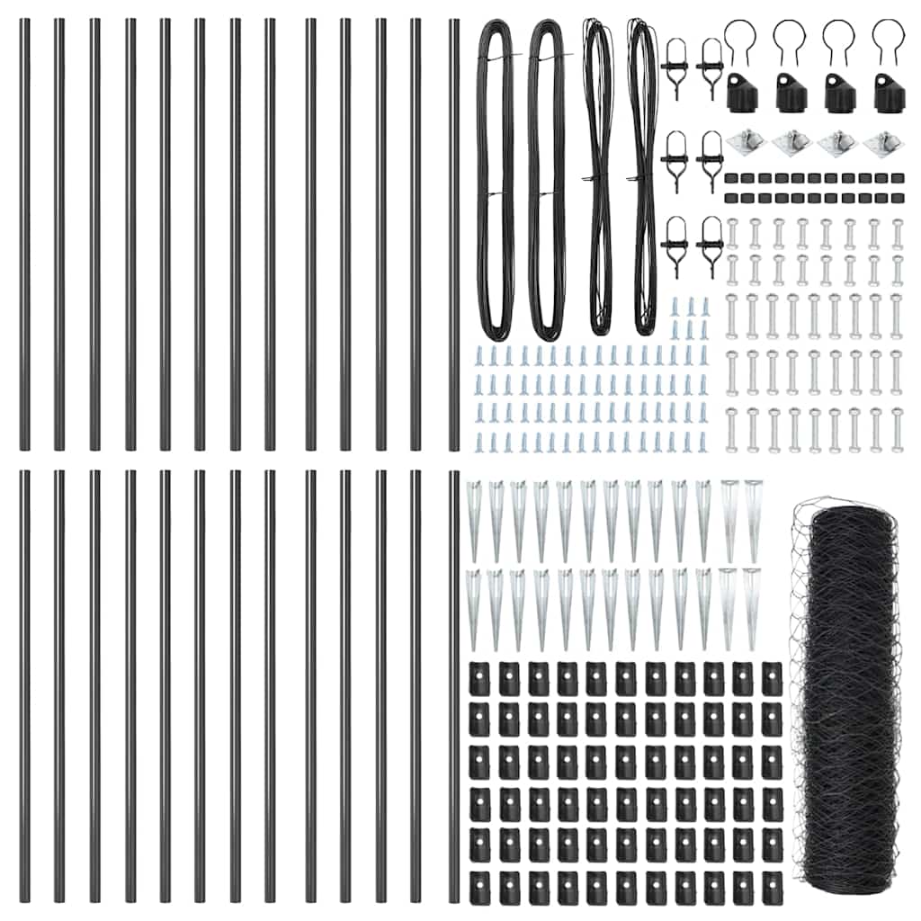 Recinzione con pali. Grigio 0.8 x 50 m Acciaio rivestito in PVC 3353269