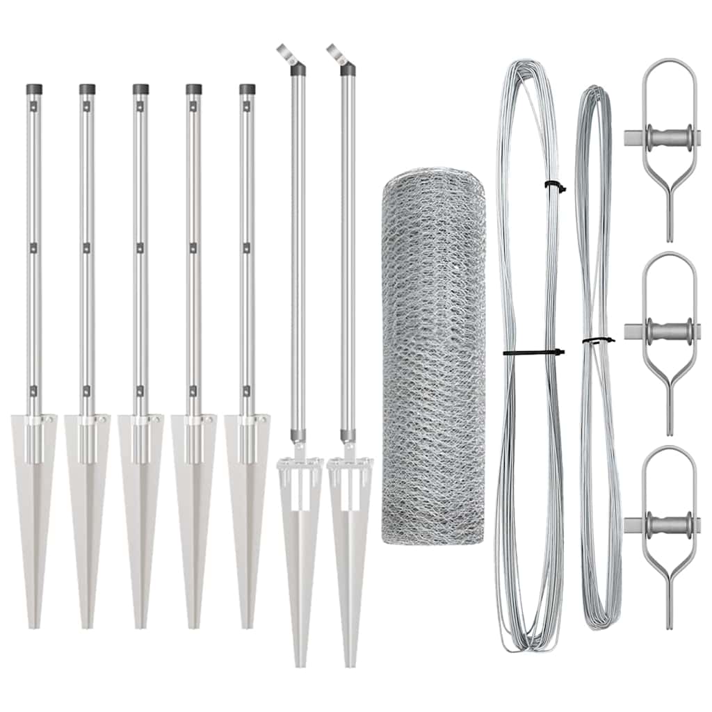 Recinzione con pali. Argento 1 x 10 m Acciaio rivestito in PVC 3353340