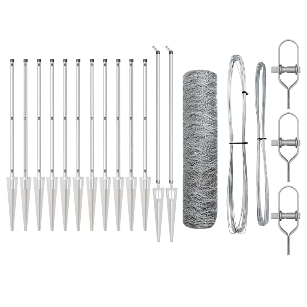 Recinzione con pali. Argento 1 x 10 m Acciaio rivestito in PVC 3353342