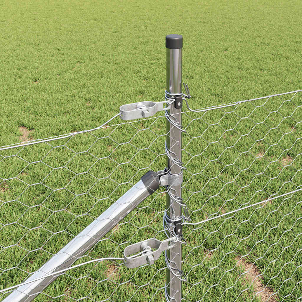 Recinzione con pali. Argento 1 x 25 m Acciaio rivestito in PVC 3353378