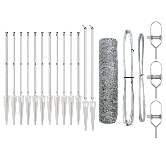 Recinzione con pali. Argento 1 x 25 m Acciaio rivestito in PVC 3353378