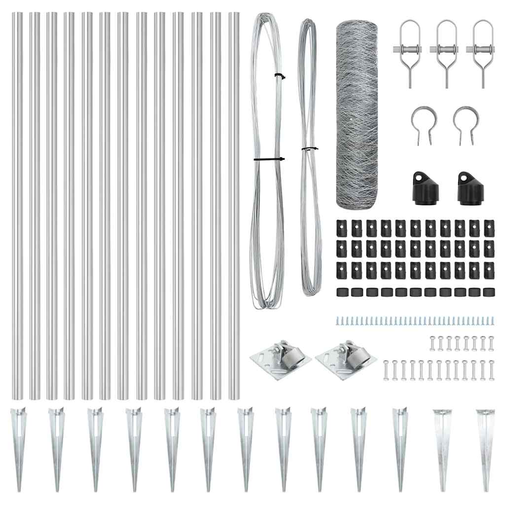 Recinzione con pali. Argento 1 x 25 m Acciaio rivestito in PVC 3353378