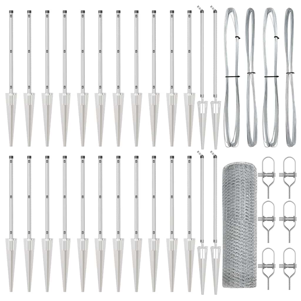 Recinzione con pali. Argento 1 x 50 m Acciaio rivestito in PVC 3353413