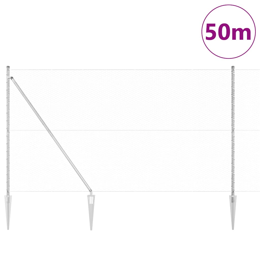 Recinzione con pali. Argento 1.5 x 50 m 3353425