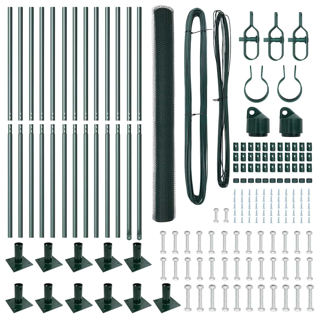 Recinzione con pali. Verde 1.6 x 25 m Acciaio rivestito in PVC 3353532