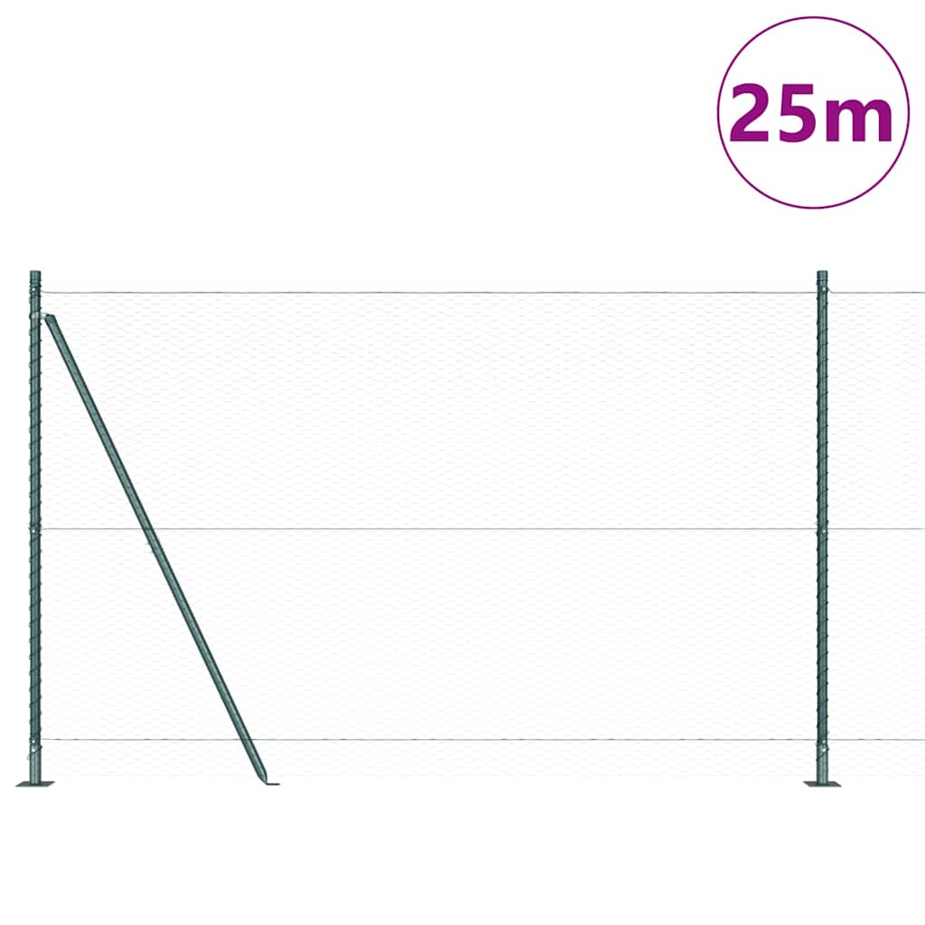 Recinzione con pali. Verde 1.6 x 25 m Acciaio rivestito in PVC 3353533