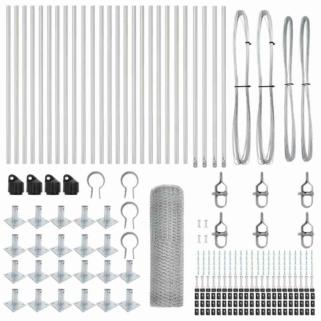 Recinzione con pali. Argento 1 x 50 m Acciaio rivestito in PVC 3353835