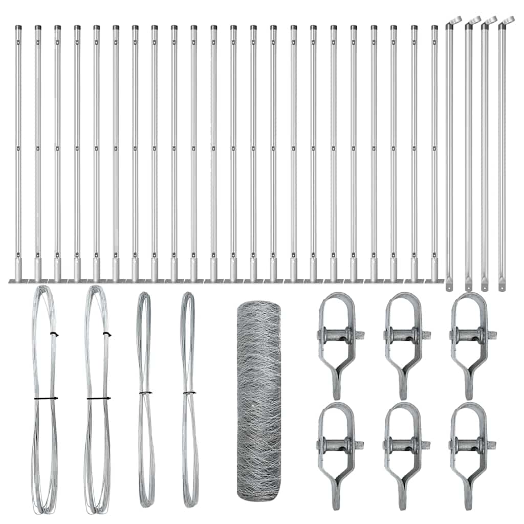 Recinzione con pali. Argento 1 x 50 m Acciaio rivestito in PVC 3353837