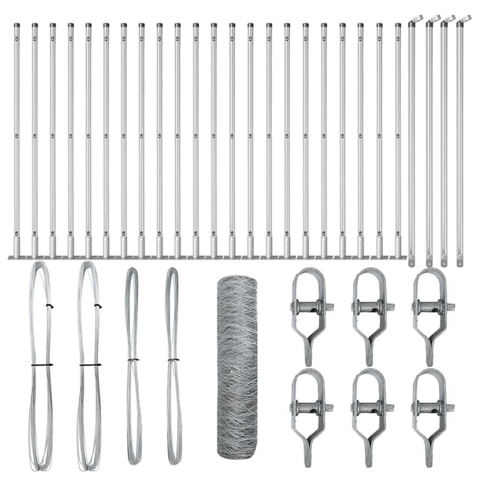 Recinzione con pali. Argento 1 x 50 m Acciaio rivestito in PVC 3353837