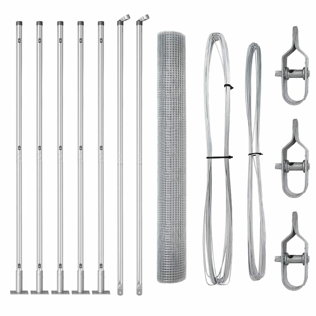 Recinzione con pali. Argento 1 x 10 m Acciaio 3352282