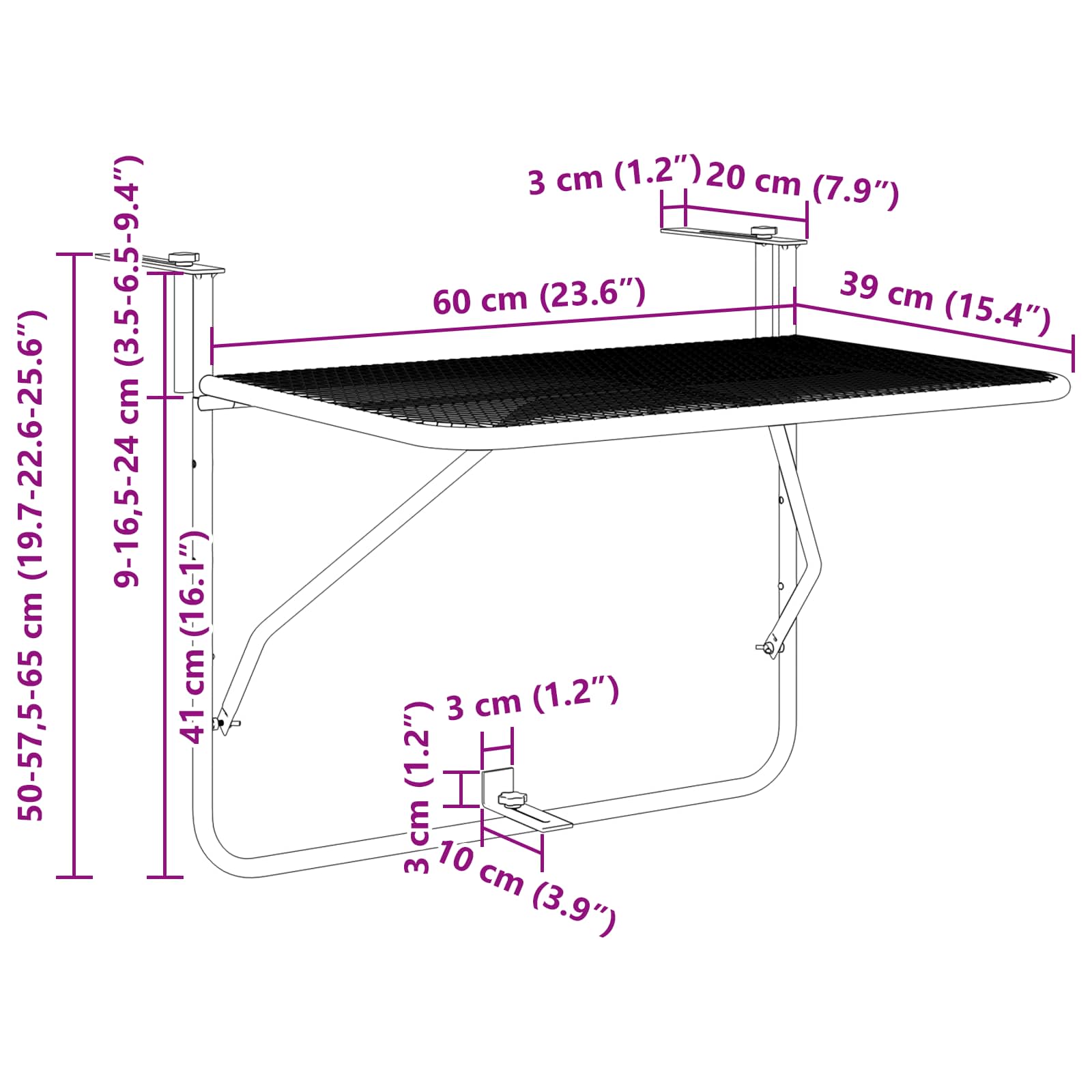 Tavolo Appeso da Balcone Senape 60 x 39 x 65 cm Acciaio 42008081
