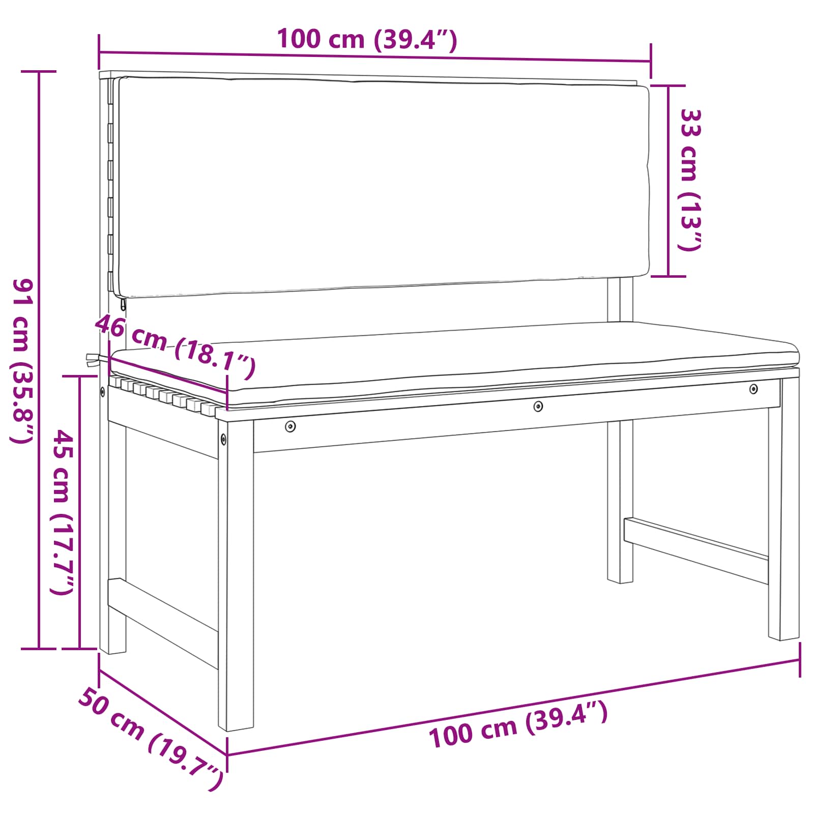 Panchina da giardino Marrone 100 x 50 x 91cm 4107153