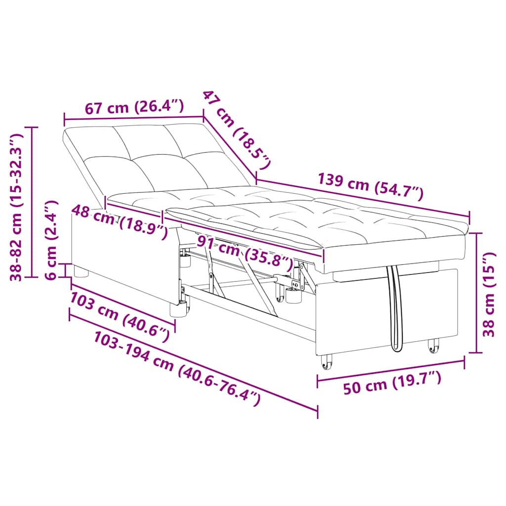 vidaXL Divano letto Blu 194 x 67 x 37 cm Tessuto