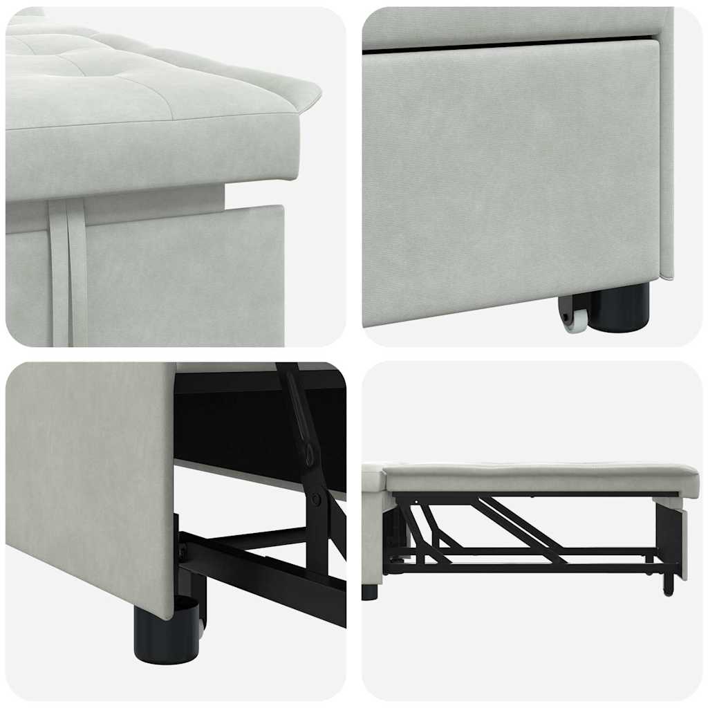 Divano Letto Design 3-in-1 Estraibile Velluto Grigio Chiaro 42008594