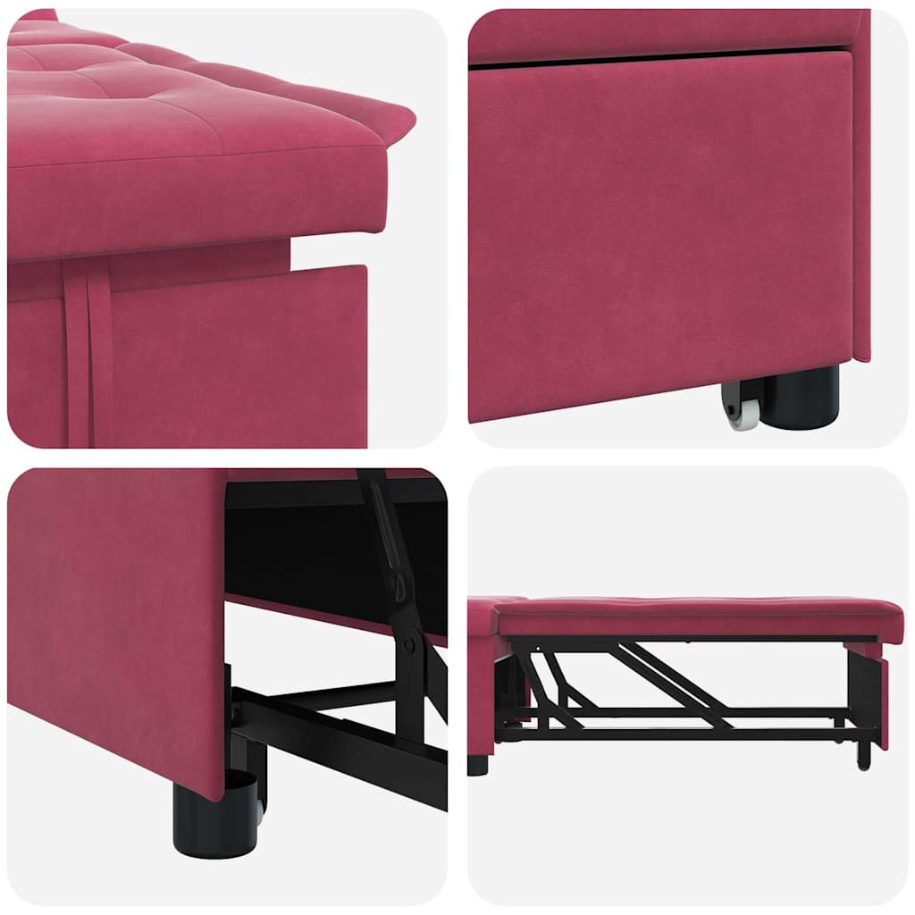 vidaXL Divano Letto Rosso vino 67 x 194 x 38 cm Velluto