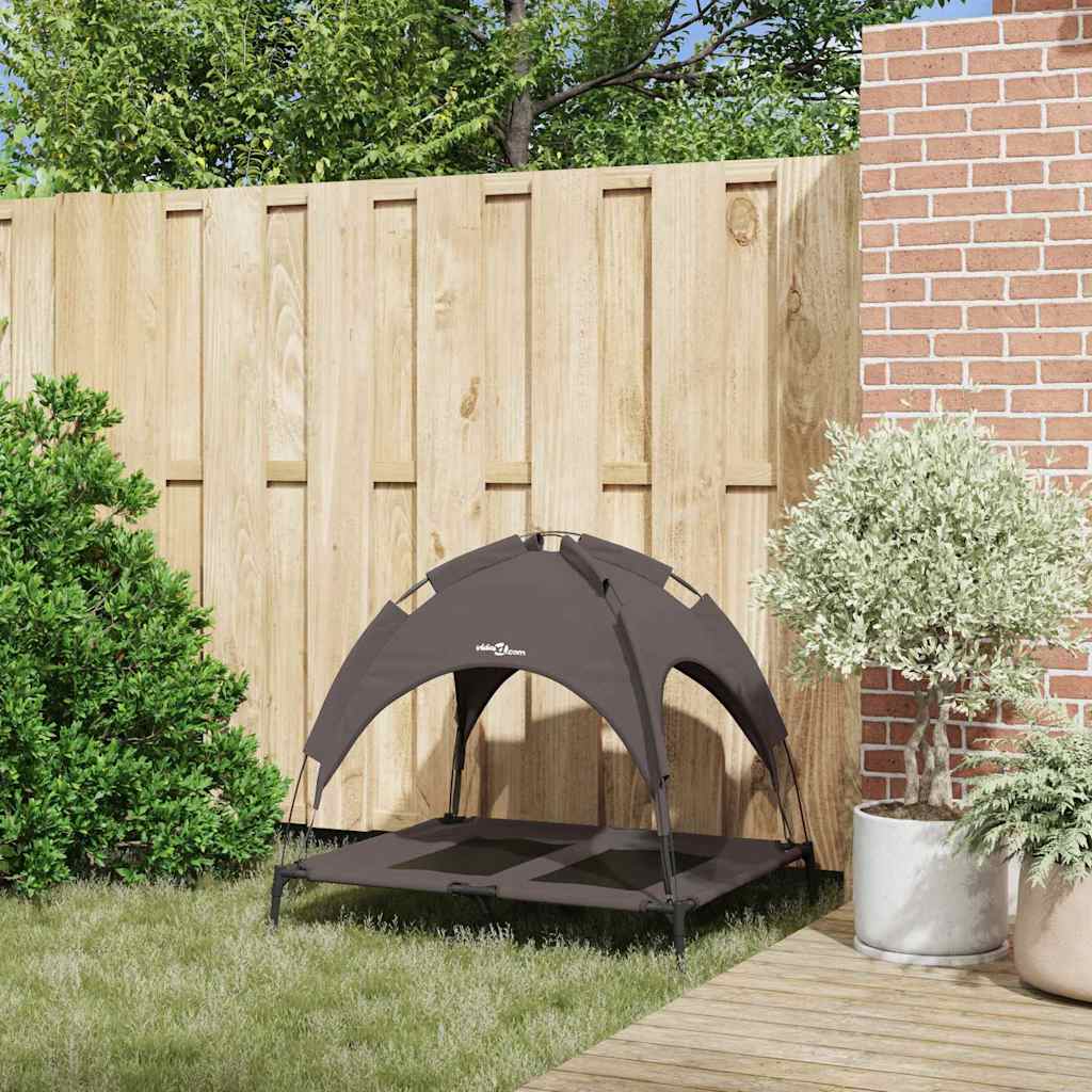 Letto Rialzato per Cani  con Tettuccio Removibile Marrone L Acciaio 42008171