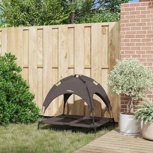 Letto Rialzato per Cani  con Tettuccio Removibile Marrone L Acciaio 42008171