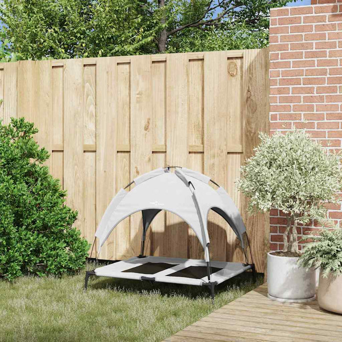 Letto per Cani Rialzato con Tetto Rimovibile Grigio Argento L Metallo 42008175